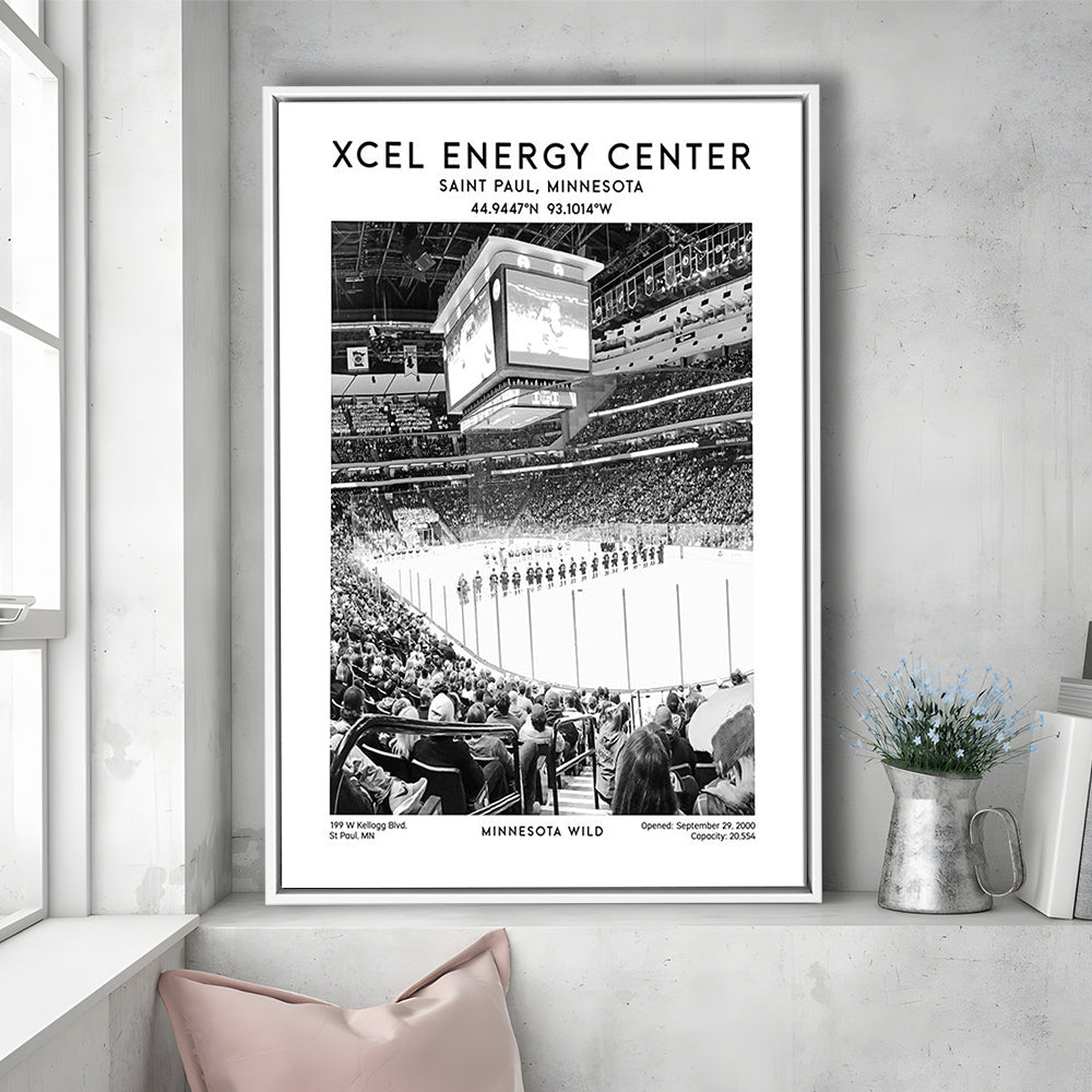 Xcel Energy Centre Stadium Black And White, Minnesota Wild Hockey Stadium Wall Art, Framed Canvas Prints Wall Art
