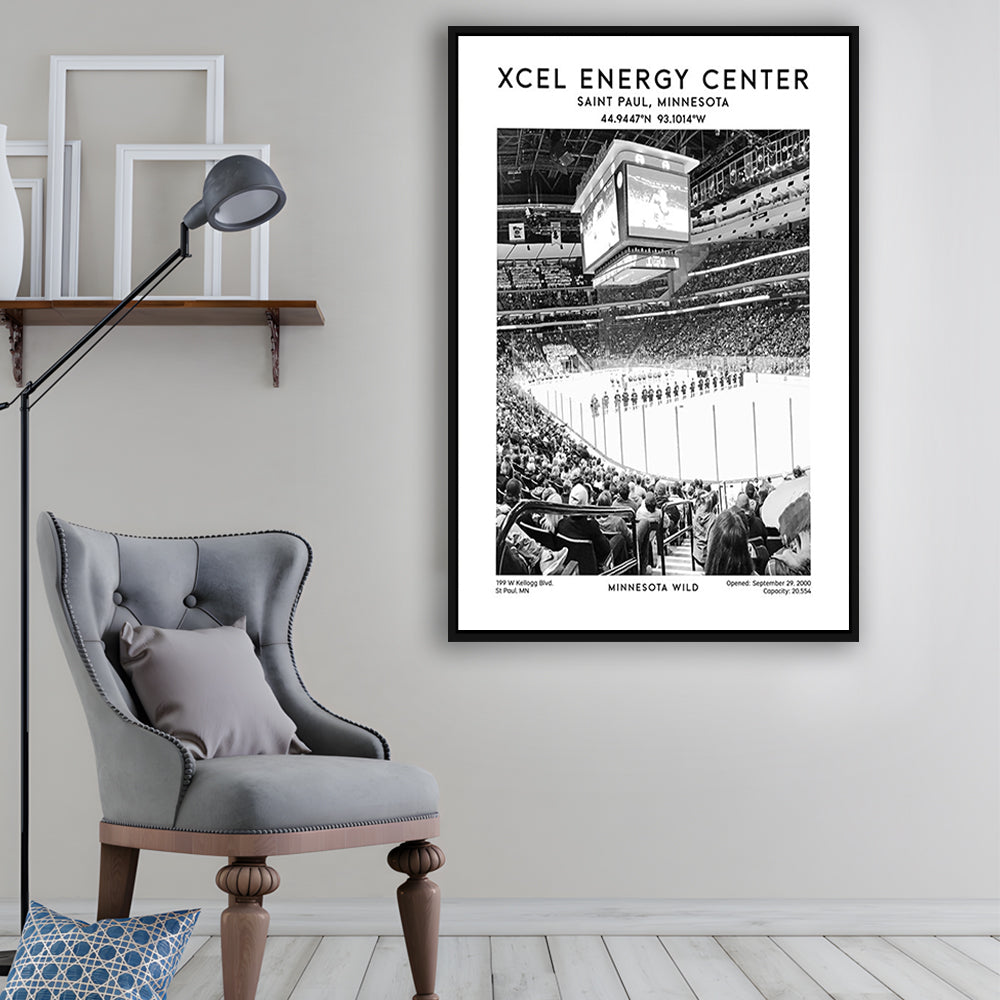 Xcel Energy Centre Stadium Black And White, Minnesota Wild Hockey Stadium Wall Art, Framed Canvas Prints Wall Art