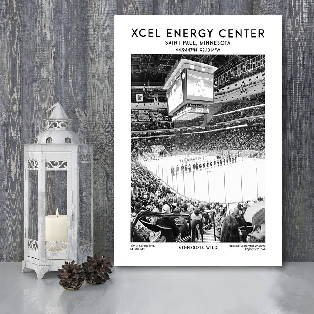 Xcel Energy Centre Stadium Black And White, Minnesota Wild Hockey Stadium Wall Art, Canvas Prints Wall Art, Man Cave Decor