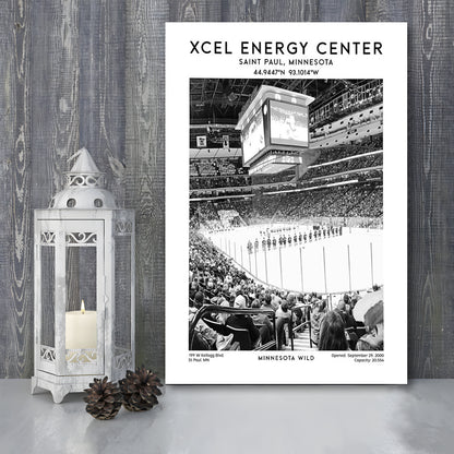 Xcel Energy Centre Stadium Black And White, Minnesota Wild Hockey Stadium Wall Art, Canvas Prints Wall Art, Man Cave Decor
