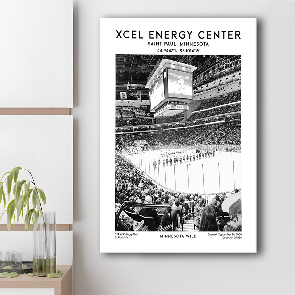 Xcel Energy Centre Stadium Black And White, Minnesota Wild Hockey Stadium Wall Art, Canvas Prints Wall Art, Man Cave Decor