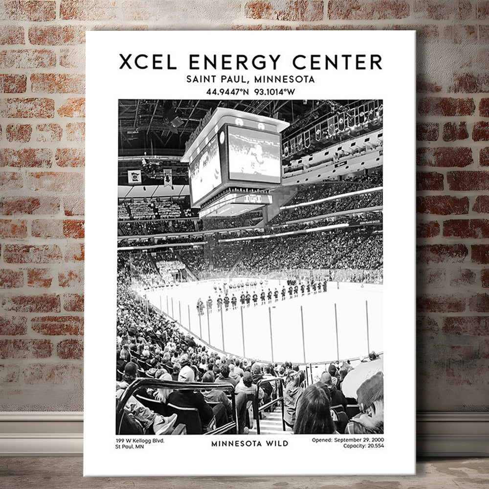 Xcel Energy Centre Stadium Black And White, Minnesota Wild Hockey Stadium Wall Art, Canvas Prints Wall Art, Man Cave Decor