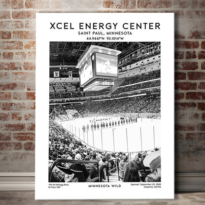 Xcel Energy Centre Stadium Black And White, Minnesota Wild Hockey Stadium Wall Art, Canvas Prints Wall Art, Man Cave Decor