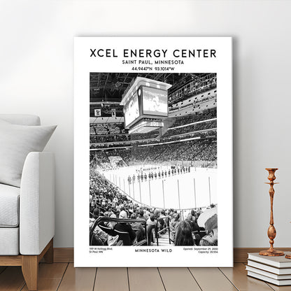 Xcel Energy Centre Stadium Black And White, Minnesota Wild Hockey Stadium Wall Art, Canvas Prints Wall Art, Man Cave Decor