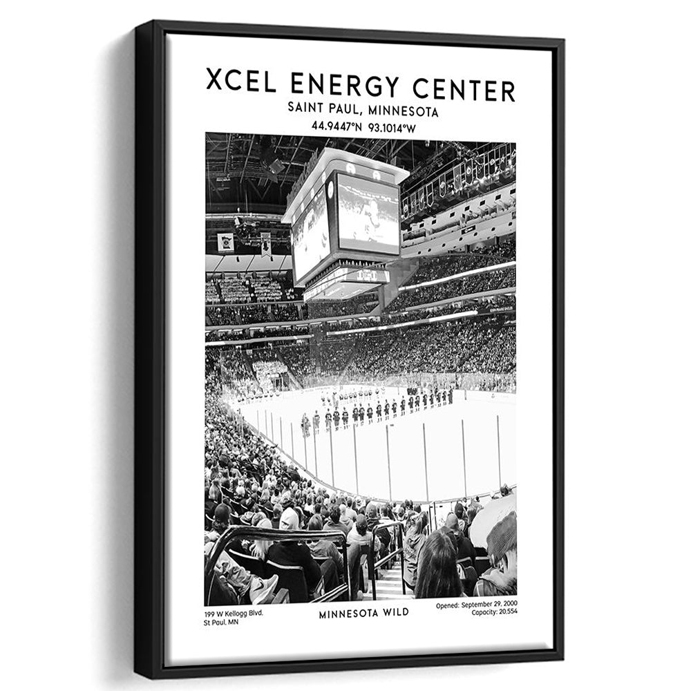 Xcel Energy Centre Stadium Black And White, Minnesota Wild Hockey Stadium Wall Art, Framed Canvas Prints Wall Art