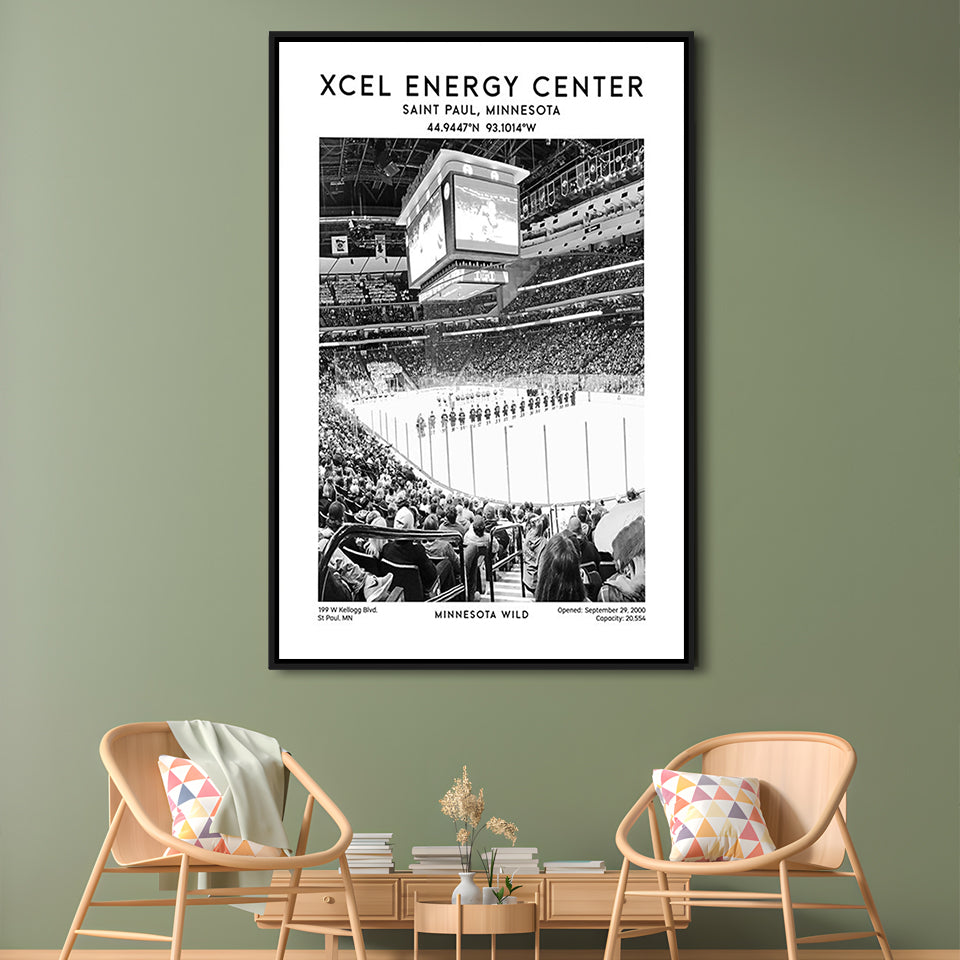 Xcel Energy Centre Stadium Black And White, Minnesota Wild Hockey Stadium Wall Art, Framed Canvas Prints Wall Art