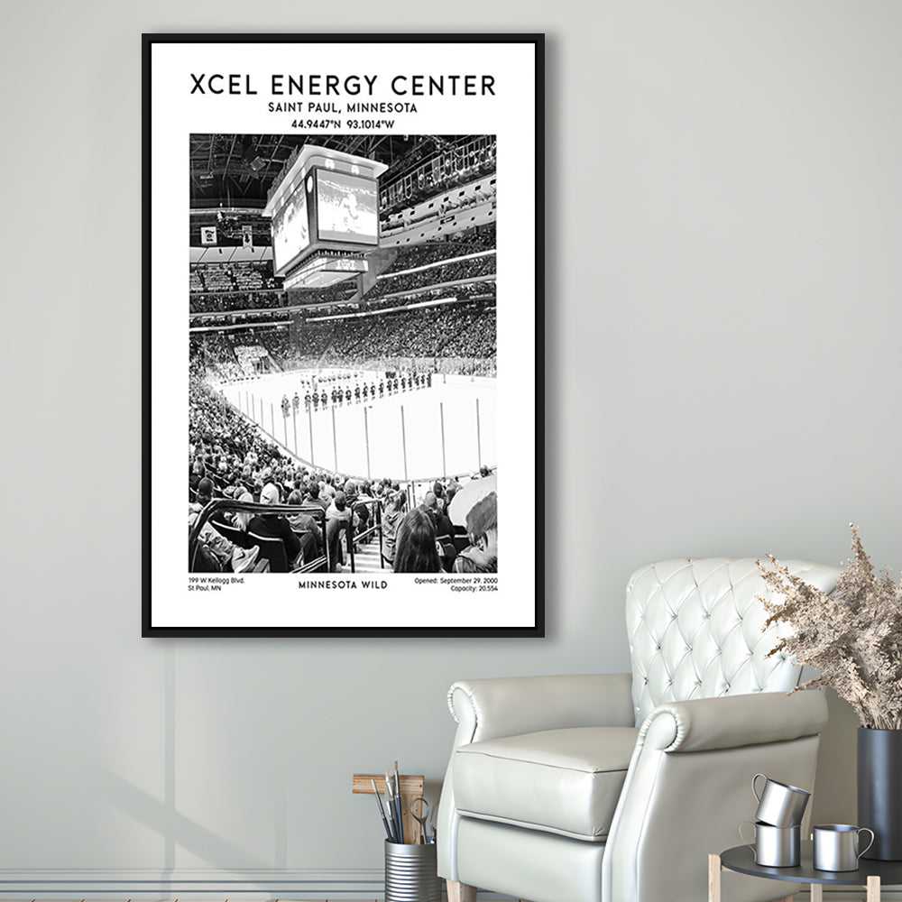 Xcel Energy Centre Stadium Black And White, Minnesota Wild Hockey Stadium Wall Art, Framed Canvas Prints Wall Art