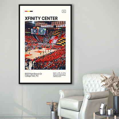 Xfinity Center Print, Maryland Terrapins Stadium Canvas Art, Man Cave Gift, Floating Framed Canvas Print Wall Art