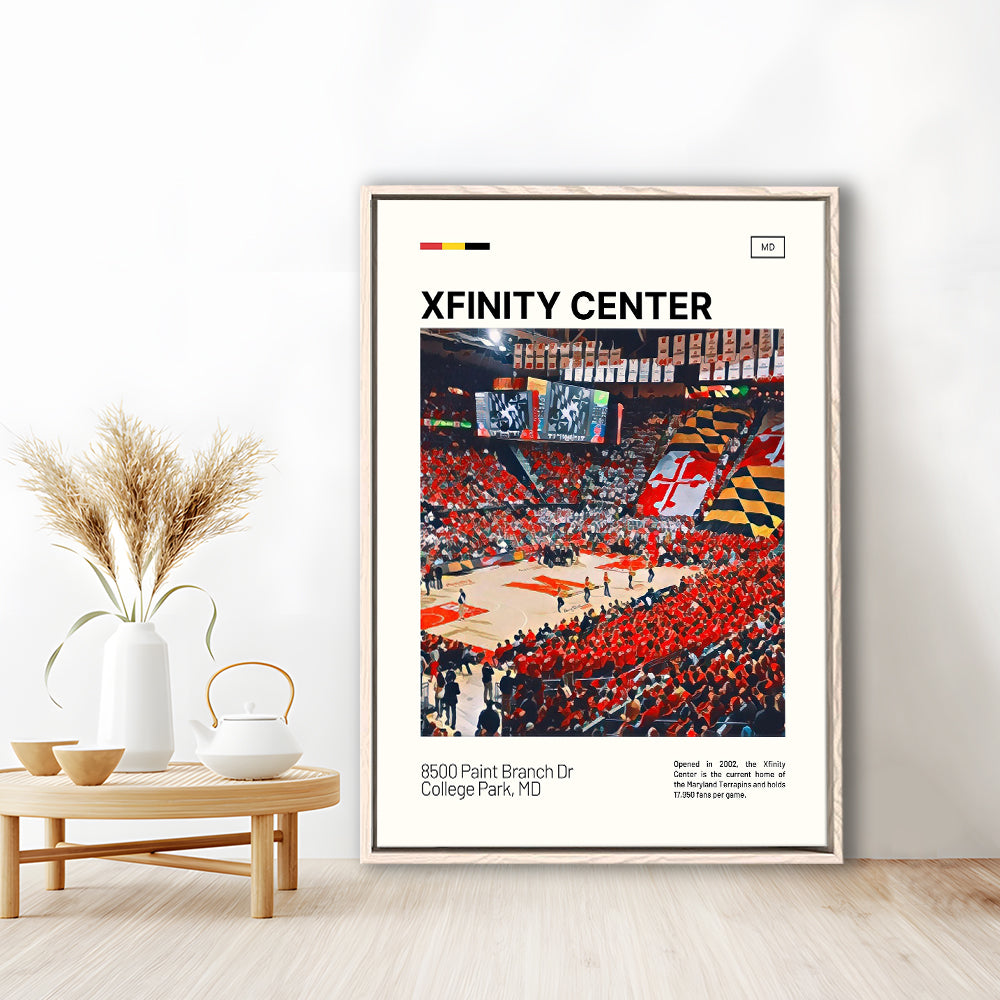 Xfinity Center Print, Maryland Terrapins Stadium Canvas Art, Man Cave Gift, Floating Framed Canvas Print Wall Art