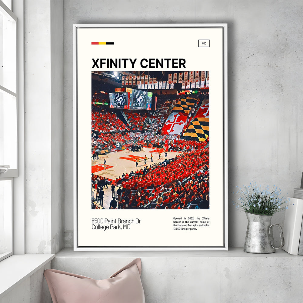 Xfinity Center Print, Maryland Terrapins Stadium Canvas Art, Man Cave Gift, Floating Framed Canvas Print Wall Art