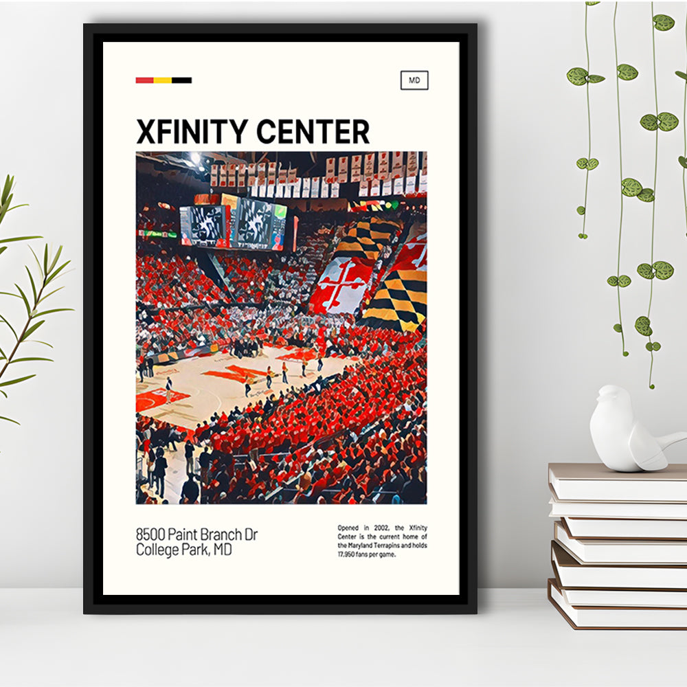 Xfinity Center Print, Maryland Terrapins Stadium Canvas Art, Man Cave Gift, Floating Framed Canvas Print Wall Art