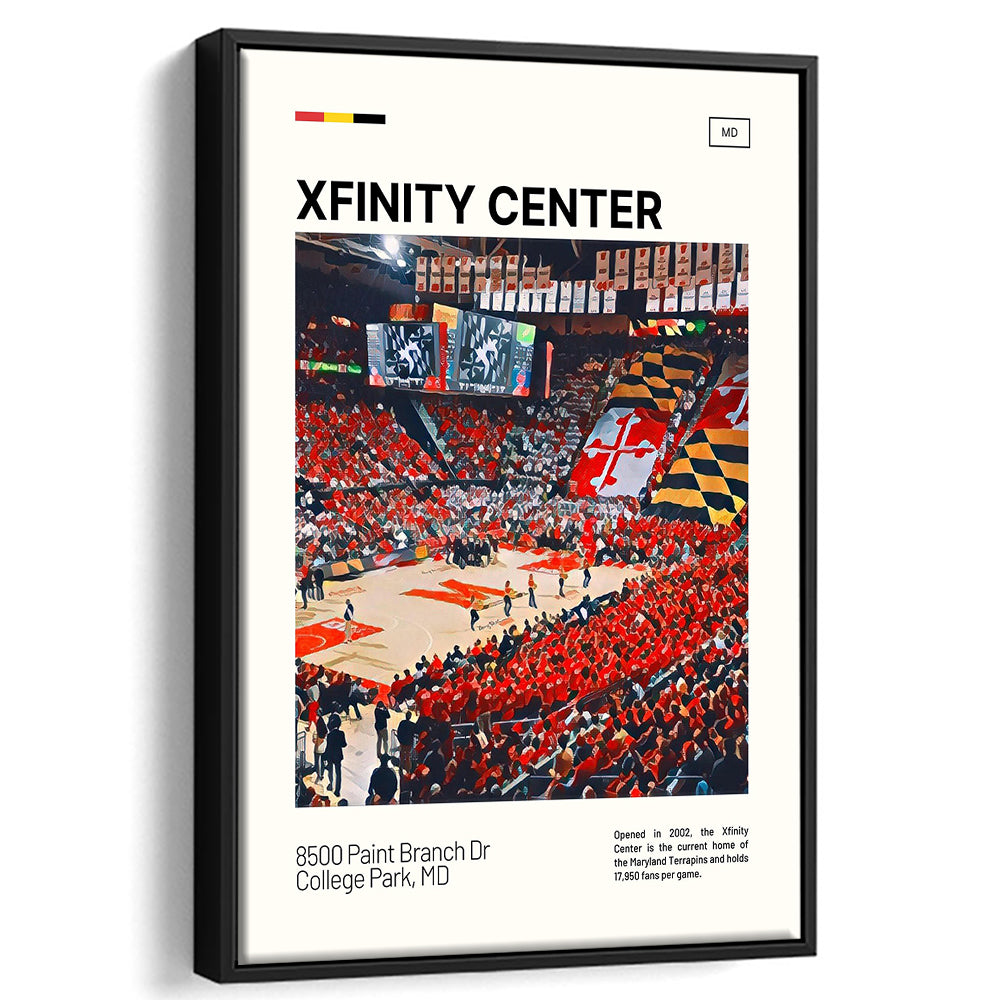 Xfinity Center Print, Maryland Terrapins Stadium Canvas Art, Man Cave Gift, Floating Framed Canvas Print Wall Art