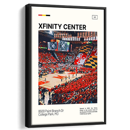 Xfinity Center Print, Maryland Terrapins Stadium Canvas Art, Man Cave Gift, Floating Framed Canvas Print Wall Art