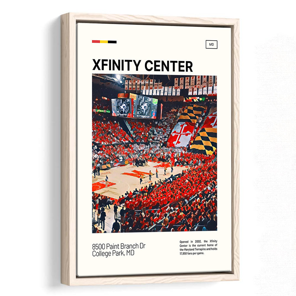 Xfinity Center Print, Maryland Terrapins Stadium Canvas Art, Man Cave Gift, Floating Framed Canvas Print Wall Art