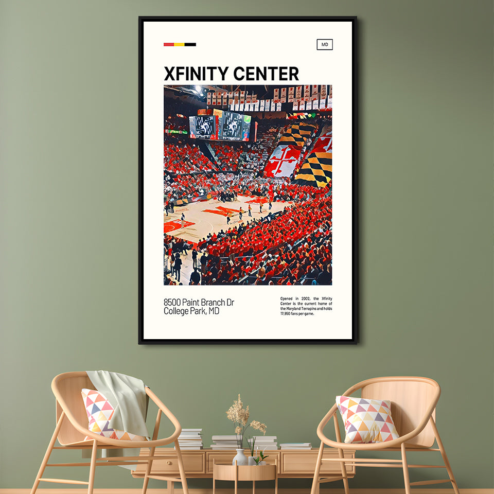 Xfinity Center Print, Maryland Terrapins Stadium Canvas Art, Man Cave Gift, Floating Framed Canvas Print Wall Art