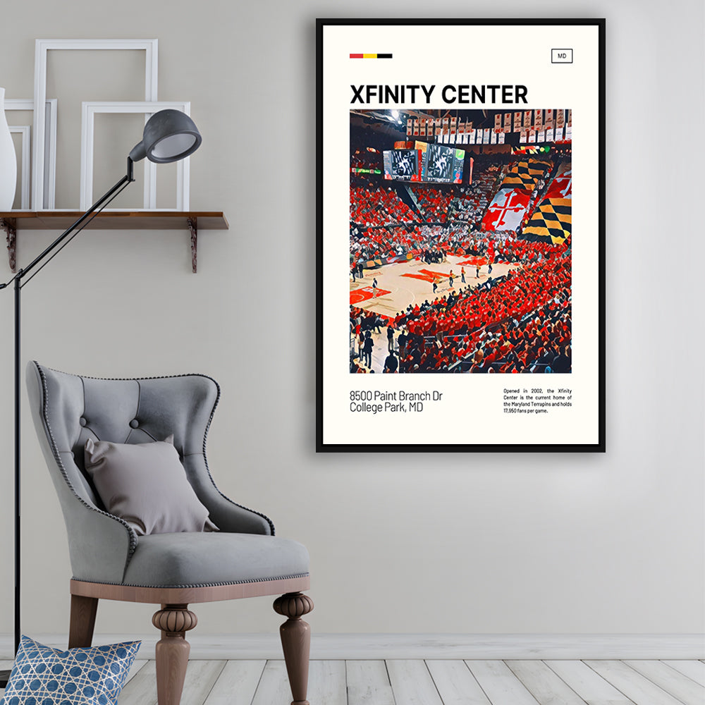 Xfinity Center Print, Maryland Terrapins Stadium Canvas Art, Man Cave Gift, Floating Framed Canvas Print Wall Art