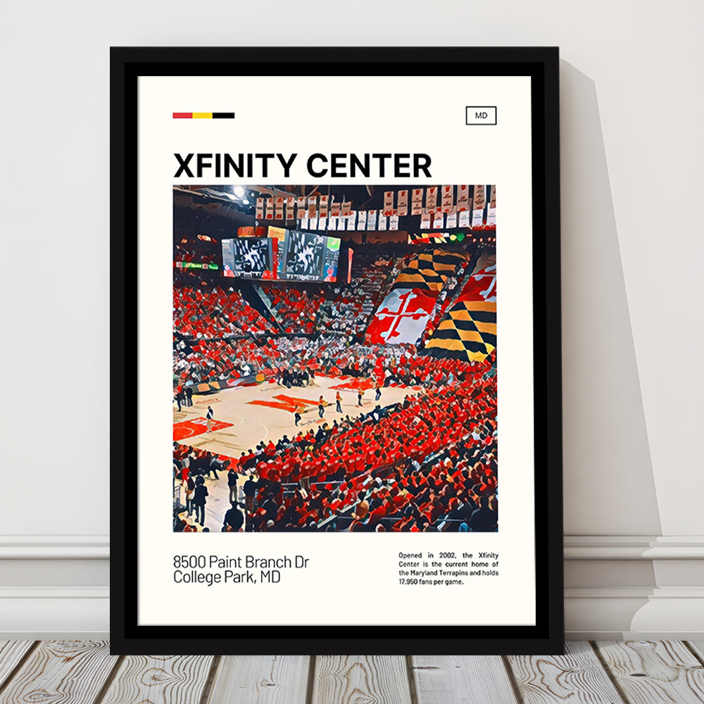 Xfinity Center Print, Maryland Terrapins Stadium Canvas Art, Man Cave Gift, Floating Framed Canvas Print Wall Art