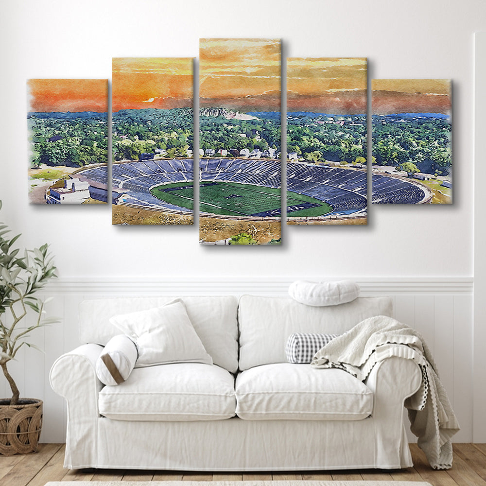 Yale Bowl Painting Stadium Watercolor, New Haven Connecticut Watercolor, Sport Art, Mixed 5 Panel, Canvas Print Wall Art