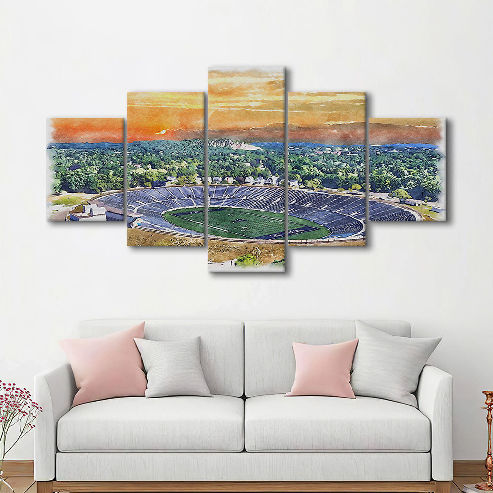 Yale Bowl Painting Stadium Watercolor, New Haven Connecticut Watercolor, Sport Art, Mixed 5 Panel, Canvas Print Wall Art