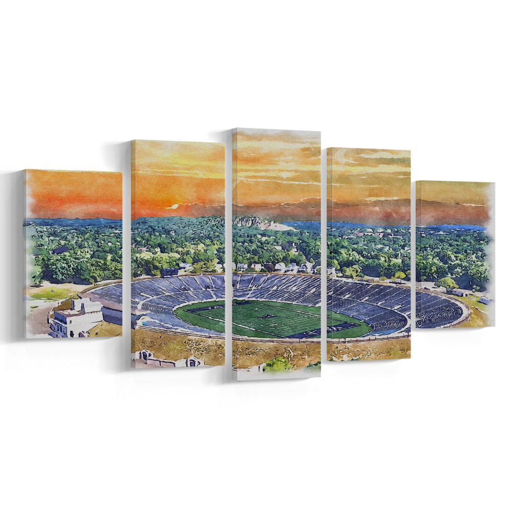 Yale Bowl Painting Stadium Watercolor, New Haven Connecticut Watercolor, Sport Art, Mixed 5 Panel, Canvas Print Wall Art