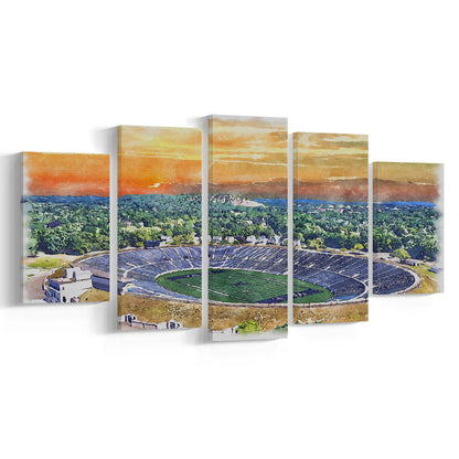 Yale Bowl Painting Stadium Watercolor, New Haven Connecticut Watercolor, Sport Art, Mixed 5 Panel, Canvas Print Wall Art