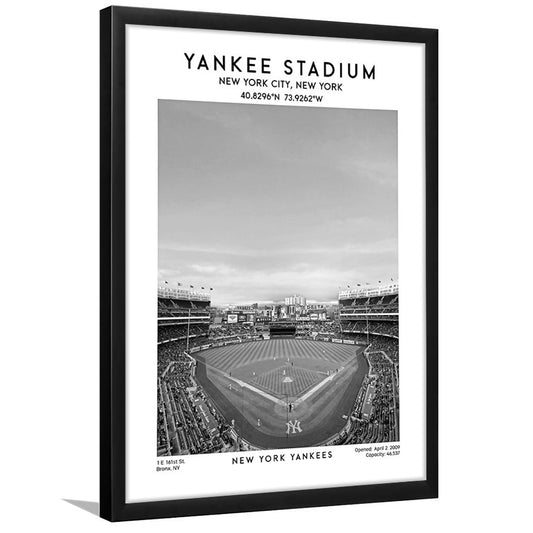 Yankee Stadium Black And White, Yankees Baseball Stadium Wall Art, Framed Art Prints Wall Decor