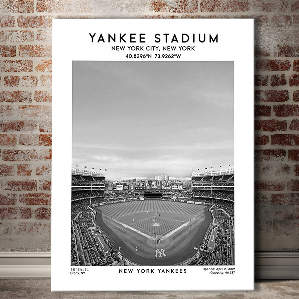 Yankee Stadium Black And White, Yankees Baseball Stadium Wall Art, Canvas Prints Wall Art, Man Cave Decor