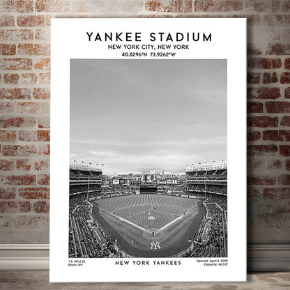 Yankee Stadium Black And White, Yankees Baseball Stadium Wall Art, Canvas Prints Wall Art, Man Cave Decor