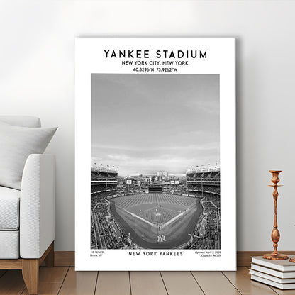 Yankee Stadium Black And White, Yankees Baseball Stadium Wall Art, Canvas Prints Wall Art, Man Cave Decor
