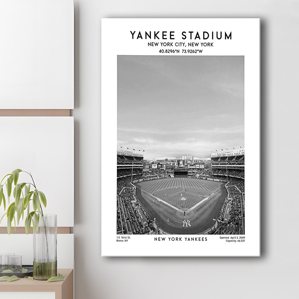 Yankee Stadium Black And White, Yankees Baseball Stadium Wall Art, Canvas Prints Wall Art, Man Cave Decor
