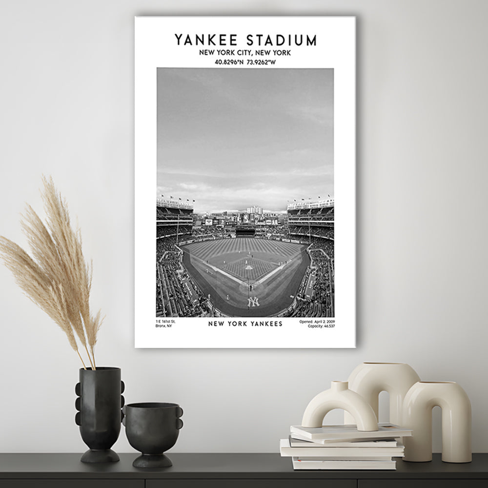 Yankee Stadium Black And White, Yankees Baseball Stadium Wall Art, Canvas Prints Wall Art, Man Cave Decor