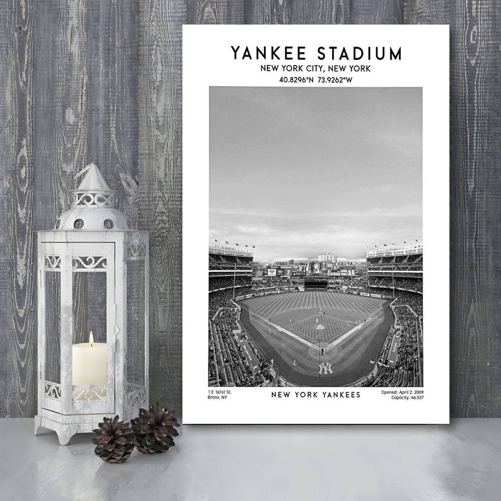 Yankee Stadium Black And White, Yankees Baseball Stadium Wall Art, Canvas Prints Wall Art, Man Cave Decor