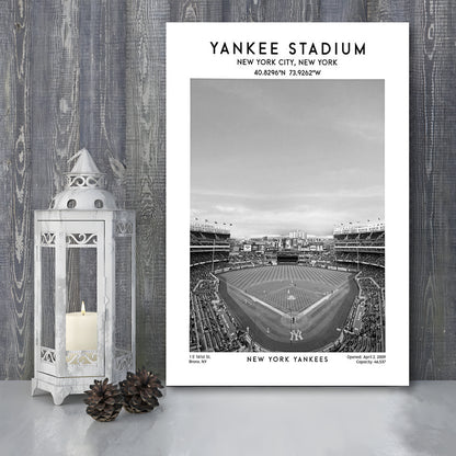 Yankee Stadium Black And White, Yankees Baseball Stadium Wall Art, Canvas Prints Wall Art, Man Cave Decor