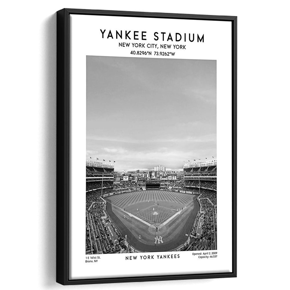 Yankee Stadium Black And White, Yankees Baseball Stadium Wall Art, Framed Canvas Prints Wall Art