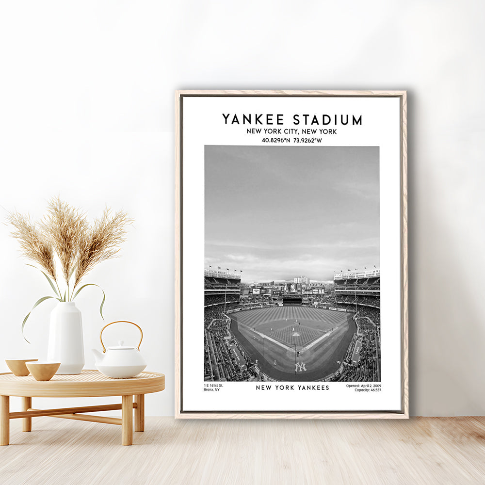 Yankee Stadium Black And White, Yankees Baseball Stadium Wall Art, Framed Canvas Prints Wall Art