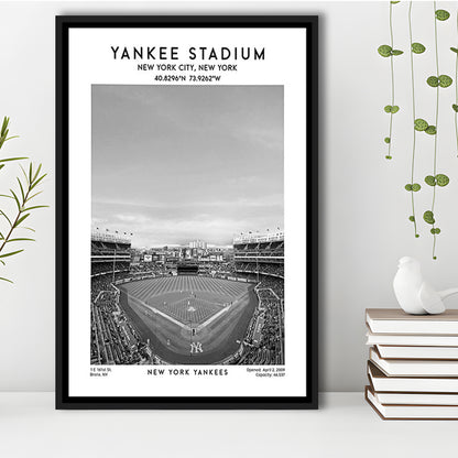 Yankee Stadium Black And White, Yankees Baseball Stadium Wall Art, Framed Canvas Prints Wall Art