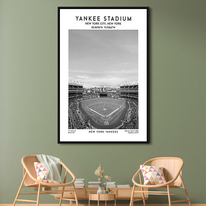 Yankee Stadium Black And White, Yankees Baseball Stadium Wall Art, Framed Canvas Prints Wall Art