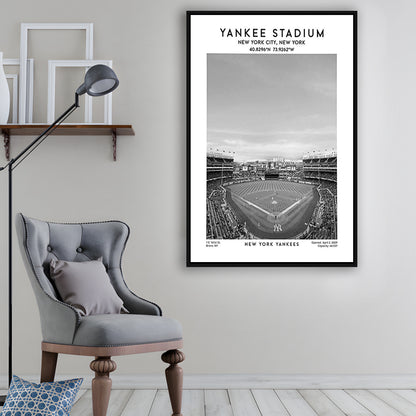 Yankee Stadium Black And White, Yankees Baseball Stadium Wall Art, Framed Canvas Prints Wall Art