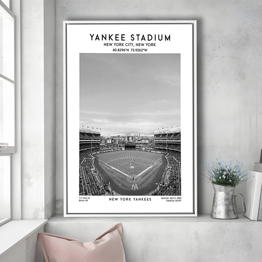 Yankee Stadium Black And White, Yankees Baseball Stadium Wall Art, Framed Canvas Prints Wall Art