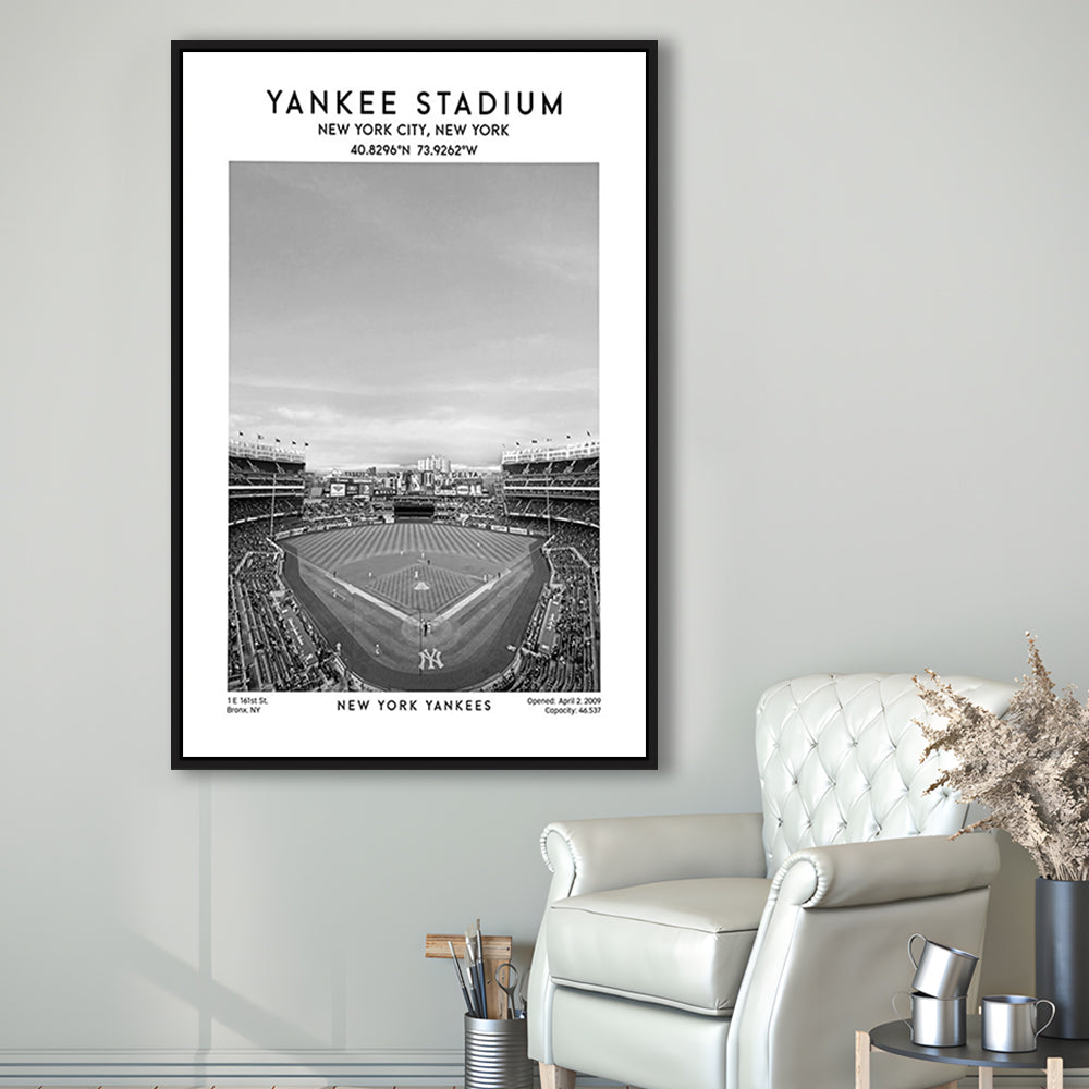 Yankee Stadium Black And White, Yankees Baseball Stadium Wall Art, Framed Canvas Prints Wall Art
