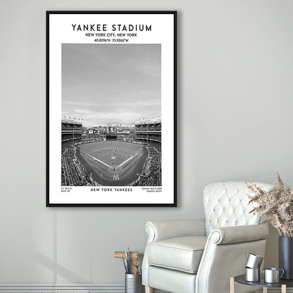 Yankee Stadium Black And White, Yankees Baseball Stadium Wall Art, Framed Canvas Prints Wall Art