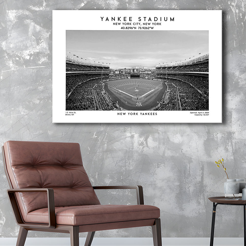 Yankee Stadium Black And White, Yankees Baseball Stadium Wall Art Print, Canvas Print Wall Art, Man Cave Gift