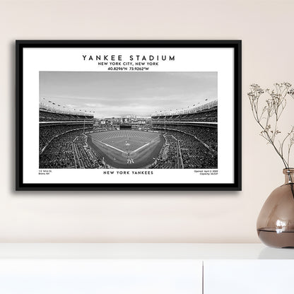 Yankee Stadium Black And White, Yankees Baseball Stadium Wall Art Print, Framed Canvas Print Wall Art