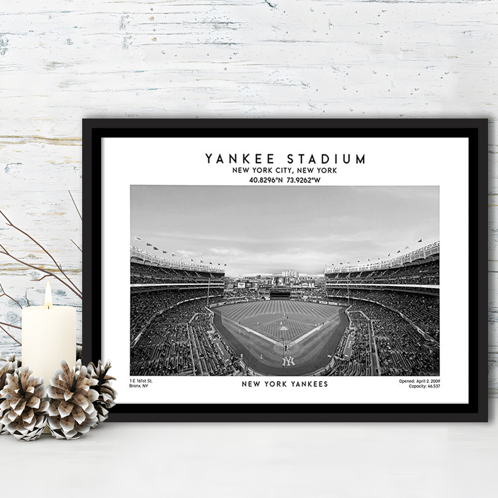 Yankee Stadium Black And White, Yankees Baseball Stadium Wall Art Print, Framed Canvas Print Wall Art