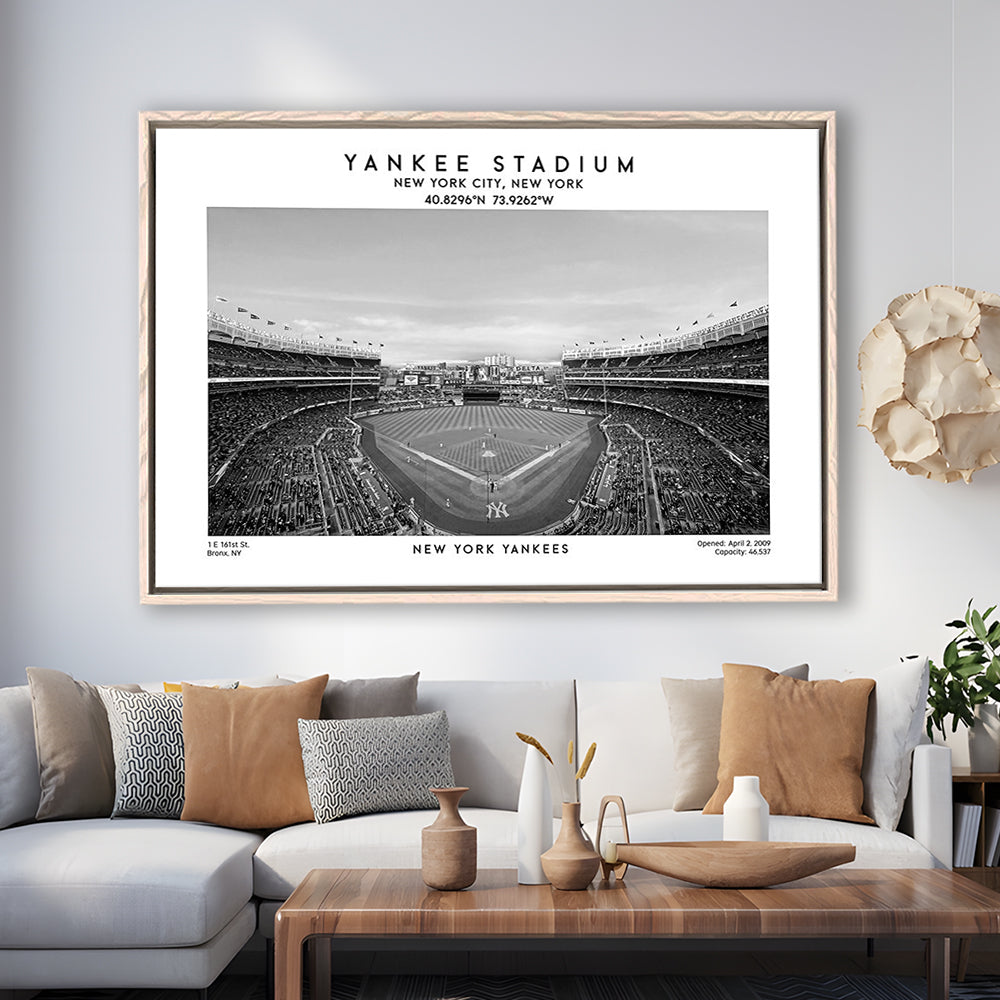 Yankee Stadium Black And White, Yankees Baseball Stadium Wall Art Print, Framed Canvas Print Wall Art