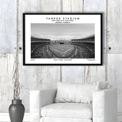 Yankee Stadium Black And White, Yankees Baseball Stadium Wall Art Print, Framed Canvas Print Wall Art