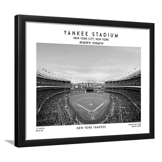 Yankee Stadium Black And White, Yankees Baseball Stadium Wall Art Print, Framed Art Print Wall Decor