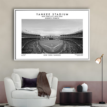 Yankee Stadium Black And White, Yankees Baseball Stadium Wall Art Print, Framed Canvas Print Wall Art