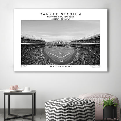 Yankee Stadium Black And White, Yankees Baseball Stadium Wall Art Print, Canvas Print Wall Art, Man Cave Gift