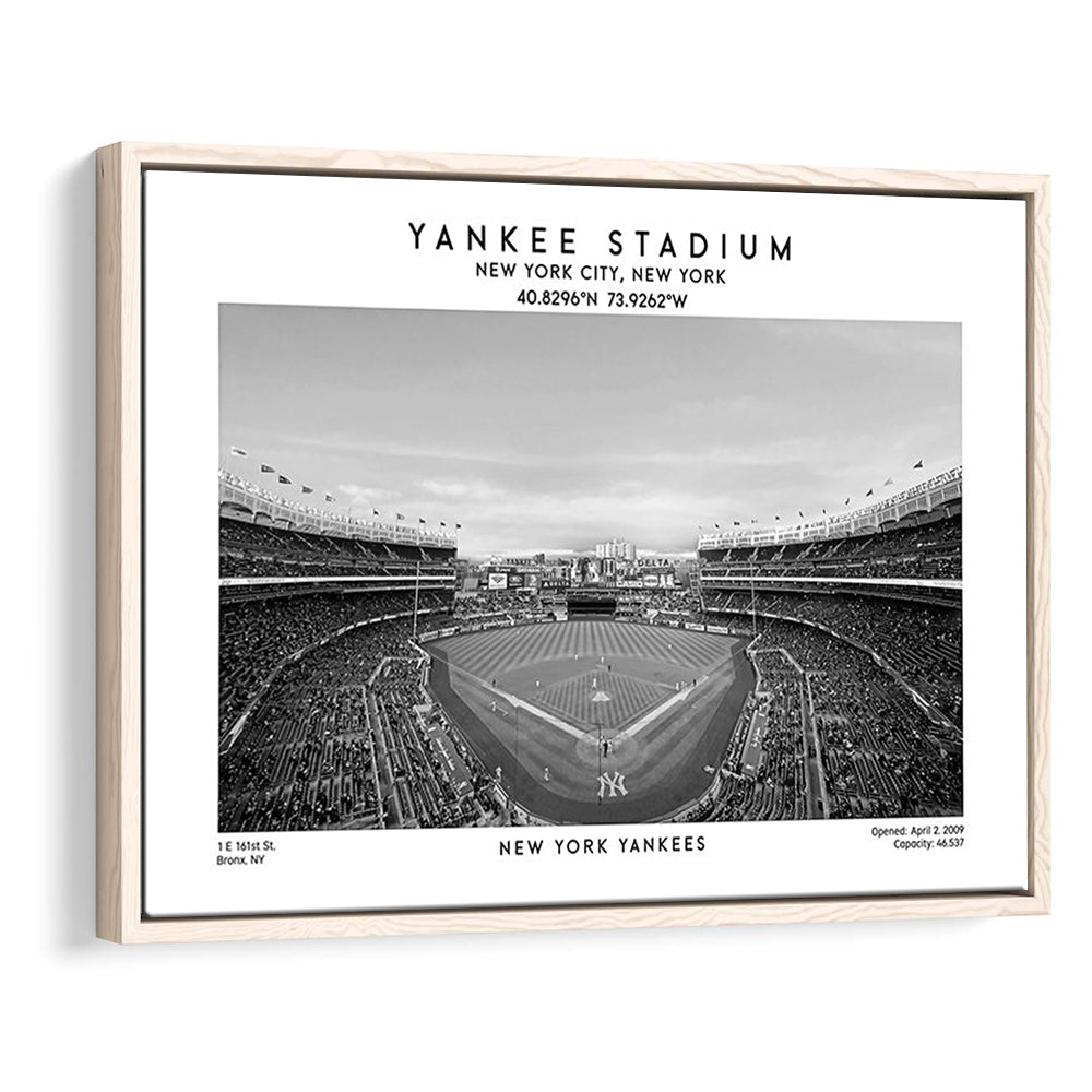 Yankee Stadium Black And White, Yankees Baseball Stadium Wall Art Print, Framed Canvas Print Wall Art